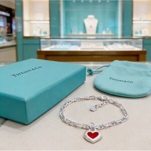 Tiffany & Co. Silver Bracelet with Red Heart Charm